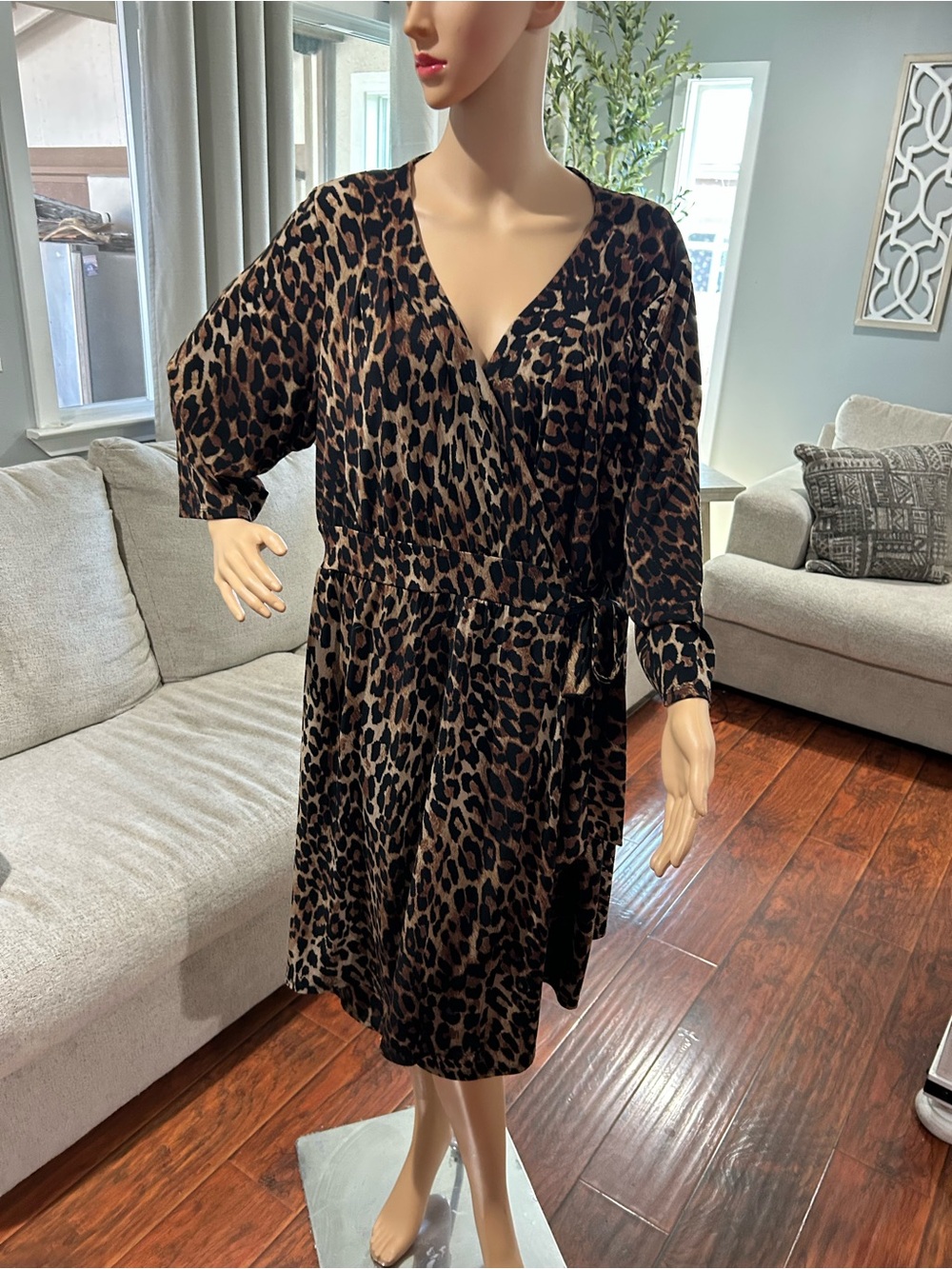 Lane Bryant Brown and Black Leopard Print Wrap Dress